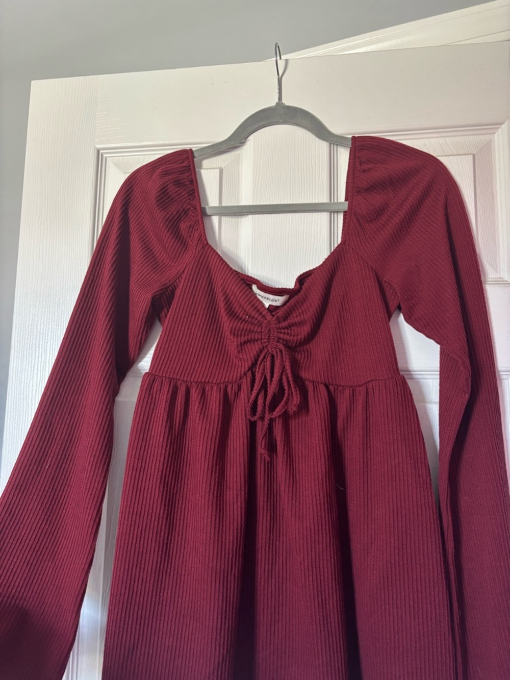 Francesca's Collections Ribbed Tie-Front Tunic - Burgundy